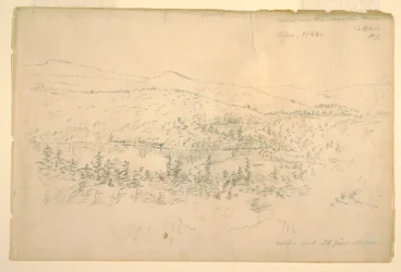Tegning, søer nær bjerghuset, september 1844