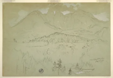 Tegning, landskab, Berchtesgaden, Bayern, 6. juli 1868