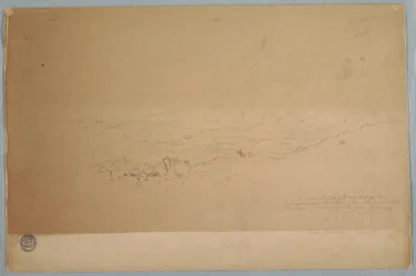 Tegning, landskab nær Melgar, Colombia, juli 1853