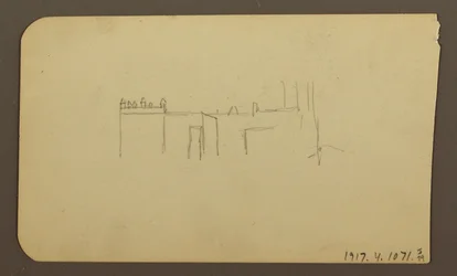 Tegning, landskab; bagside: Kirke, april 1885