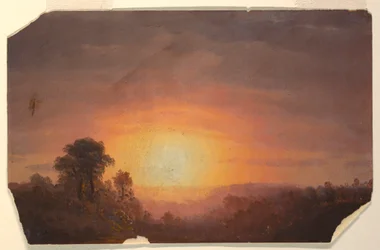 Tegning, Landskab med solnedgang, 1860-70