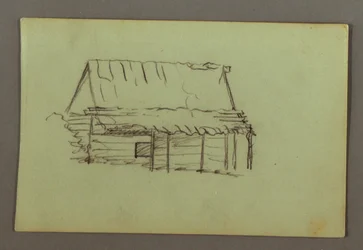 Tegning, Bjælkehytte, muligvis 1856