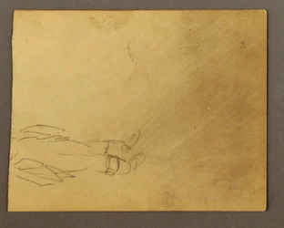 Tegning, nederste del af stående figur, muligvis 1868-69