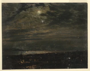 Tegning, Maines kyst  måneskin, 1845-55