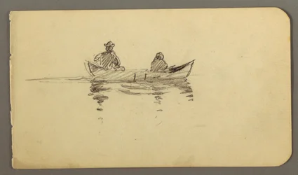 Tegning, Mand og kvinder i kano, muligvis 1878