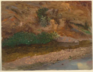 Tegning, kanten af et vandløb, 1860-70