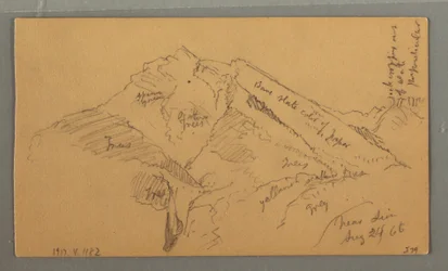 Tegning, middelalderborg, huskaskade, 24. august 1868
