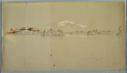 Tegning, Millinocket Lake, udsigt til Mt. Katahdin, september 1878
