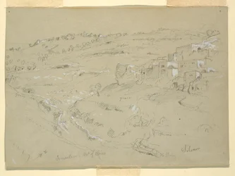 Tegning, Oliebjerget, Betania, Siloam og Jerusalem, Palæstina [Betania og Silwan, Østjerusalem og Jerusalem, Israel], 7. og 10. februar 1868