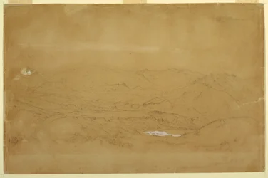 Tegning, bjerglandskab nær Guanojo og Guaranda, Ecuador, 10. juni 1857