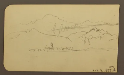 Tegning, bjergkæde, Toluca; bagside: Tårn, bjergkæde, Toluca, 7. januar 1885