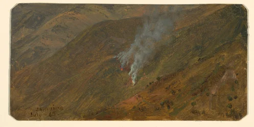 Tegning, Bjergside med bål og brand, juni 1865