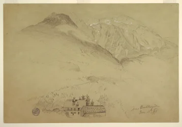 Tegning, bjergene Goell og Brett nær Berchtesgarden, Bayern, 28. juni 1868