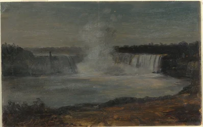 Tegning, Niagara Falls i aftenlys, september 1856