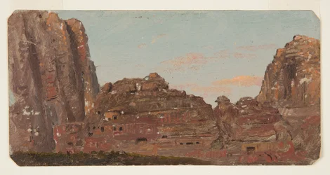 Tegning, Petra, Khirbet en-Nasara klippekamre, februar 1868
