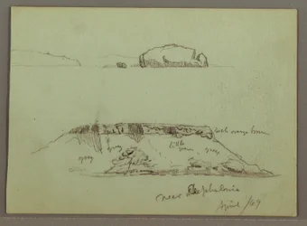 Tegning, Klipper foran kystlinjen, Klipper ved kystlinjen, april 1869