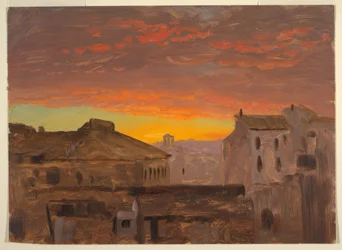 Tegning, Rom, hustage ved solnedgang, 1868-69