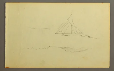 Tegning, Sejlbåd set fra bagbord side, 1845