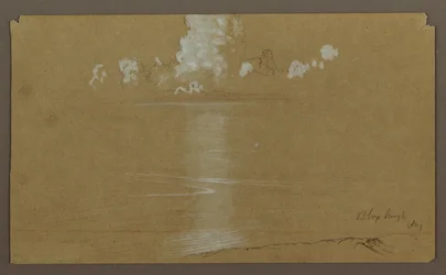 Tegning, havlandskab, Bloxburgh; bagside: Bakker og hav, august 1865