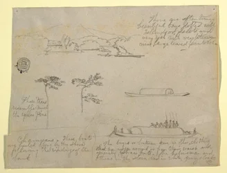 Tegning, Skitser fra Colombia: Træer og flodfartøjer (Champans), 1853