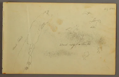 Tegning, Skitser af skyer og død birk, juli 1844