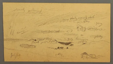 Tegning, Himmelstudie over højderyg og regnbue, juli 1866
