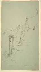 Tegning, sydsiden af Akropolis, Athen fra øst, 20. april 1869