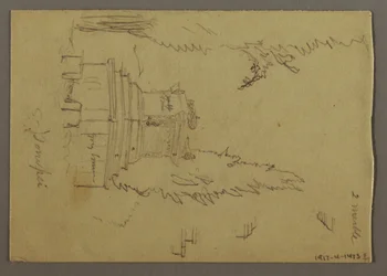 Tegning, scenevogn, muligvis 1868-69