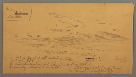 Tegning, Dampskib, himmelstudie, 30. juni 1866