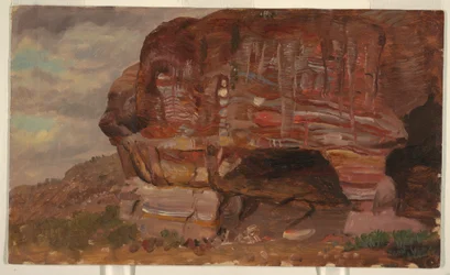 Tegning, studie af en zoomorf klippe, Petra, 1868