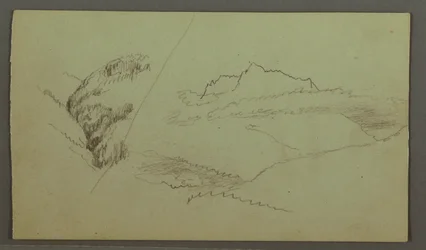 Tegning, Toppen rejser sig over skyerne, smal dal, muligvis 1868