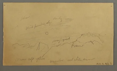 Tegning, Topmøde med store skyer, muligvis 1868