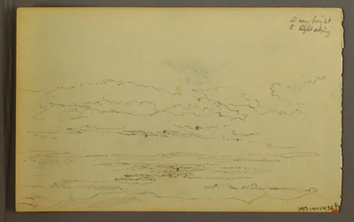 Tegning, Solen går ned bag lave bakker, 1845