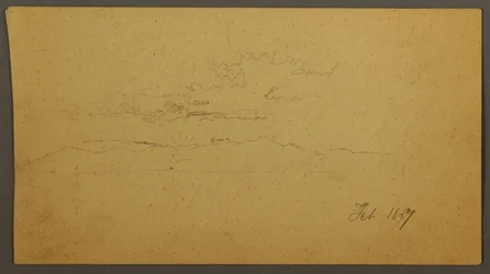 Tegning, Solnedgang bag bakker, februar 1867