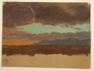 Tegning, Solnedgang over Hudson Valley, 1865-75