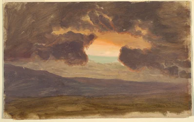 Tegning, Solnedgang over nøgne bakker, 1870-80