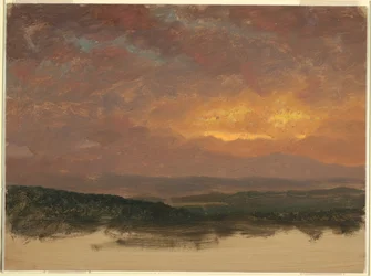 Tegning, Solnedgang over Catskills, 1870-80