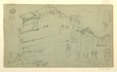 Tegning, tempel, Petra, Jordan, 27. februar 1868