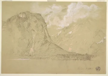 Tegning, Königssee og Schrainbach-vandfaldet, juli 1868