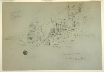Tegning, urnegrav, silkegrav og korintisk grav, Petra, 26. februar 1868