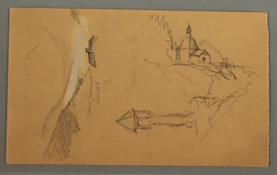 Tegning, Dal, Tårn, Kirke, muligvis 1868