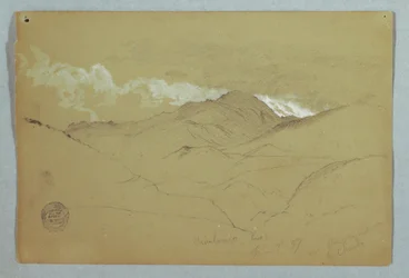 Tegning, Udsigt fra øst over Mount Chimborazo, Ecuador, 3. juni 1857
