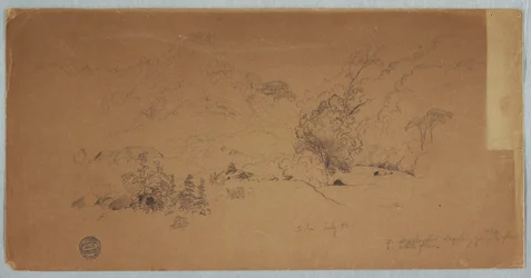 Tegning, udsigt over Toche, Colombia, juli 1853