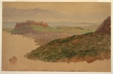 Tegning, Udsigt over Akropolis fra Lycabettus-bjerget, Athen, april 1869