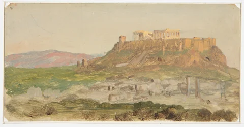 Tegning, Udsigt over Akropolis fra syd, Athen, april 1869