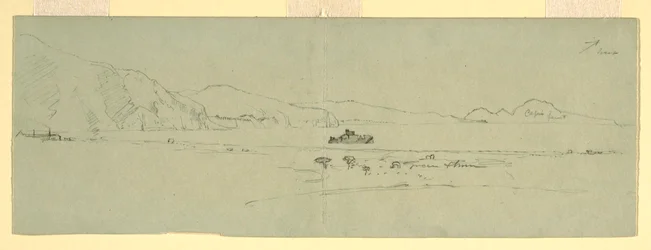 Tegning, Udsigt over halvøen Sorrento på Capri, Italien fra nordøst, 1869