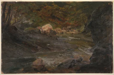 Tegning, skovbæk, 1850-60