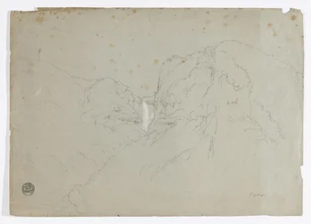 Tegning. a. Skitse. Tequendama Ralls nær Bogota, Colombia. b. Udsigt til fjerne bjergkæder.