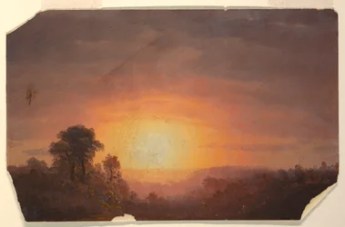 Landskab med solnedgang