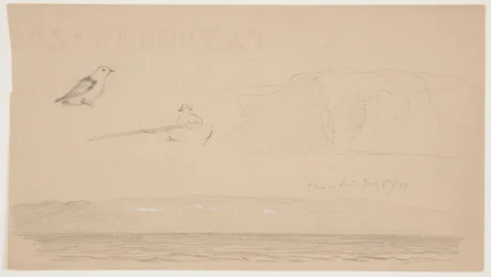 Skitser fra Labrador of Snow on Land, Man in Boat og Bird